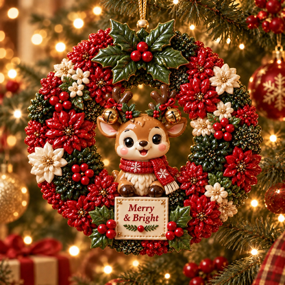 Merry & Bright Christmas Wreath Ornament