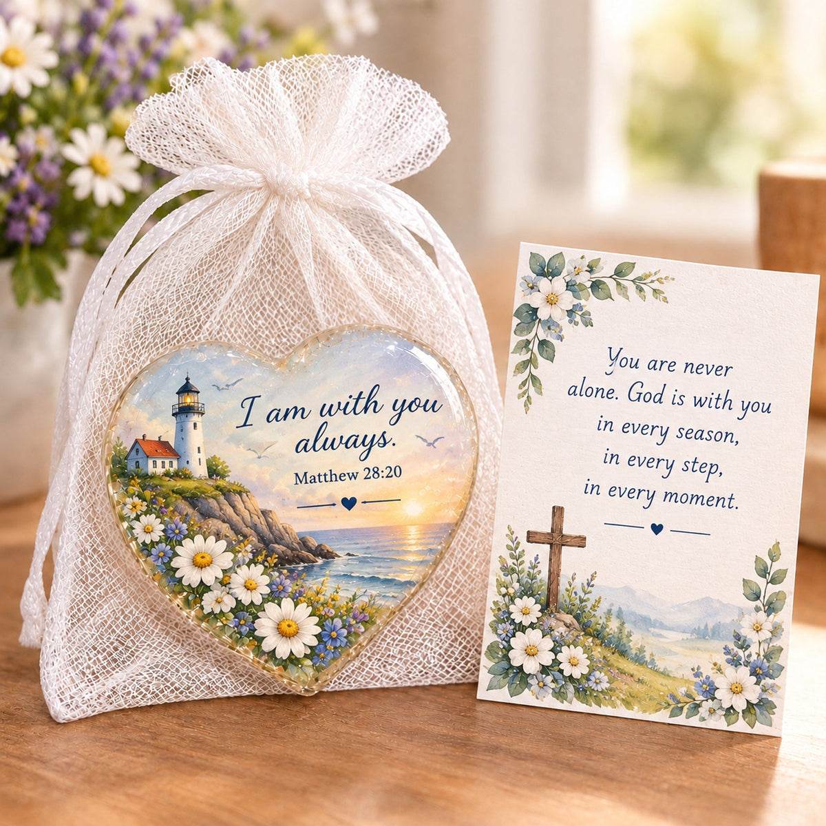 ✝️ Christian Faith Heart Keepsake with Prayer Card & Organza Bag