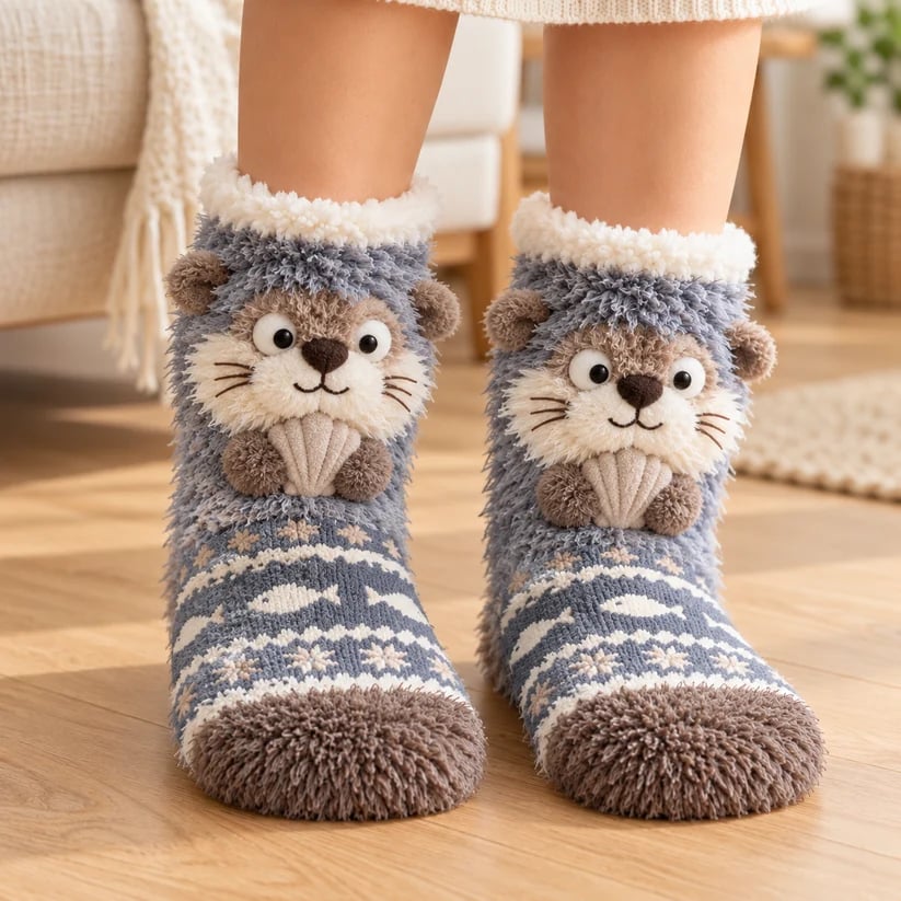 🦊🐦Cozy Animal Fuzzy Slipper Socks – Cute & Warm House Socks🦦🦉