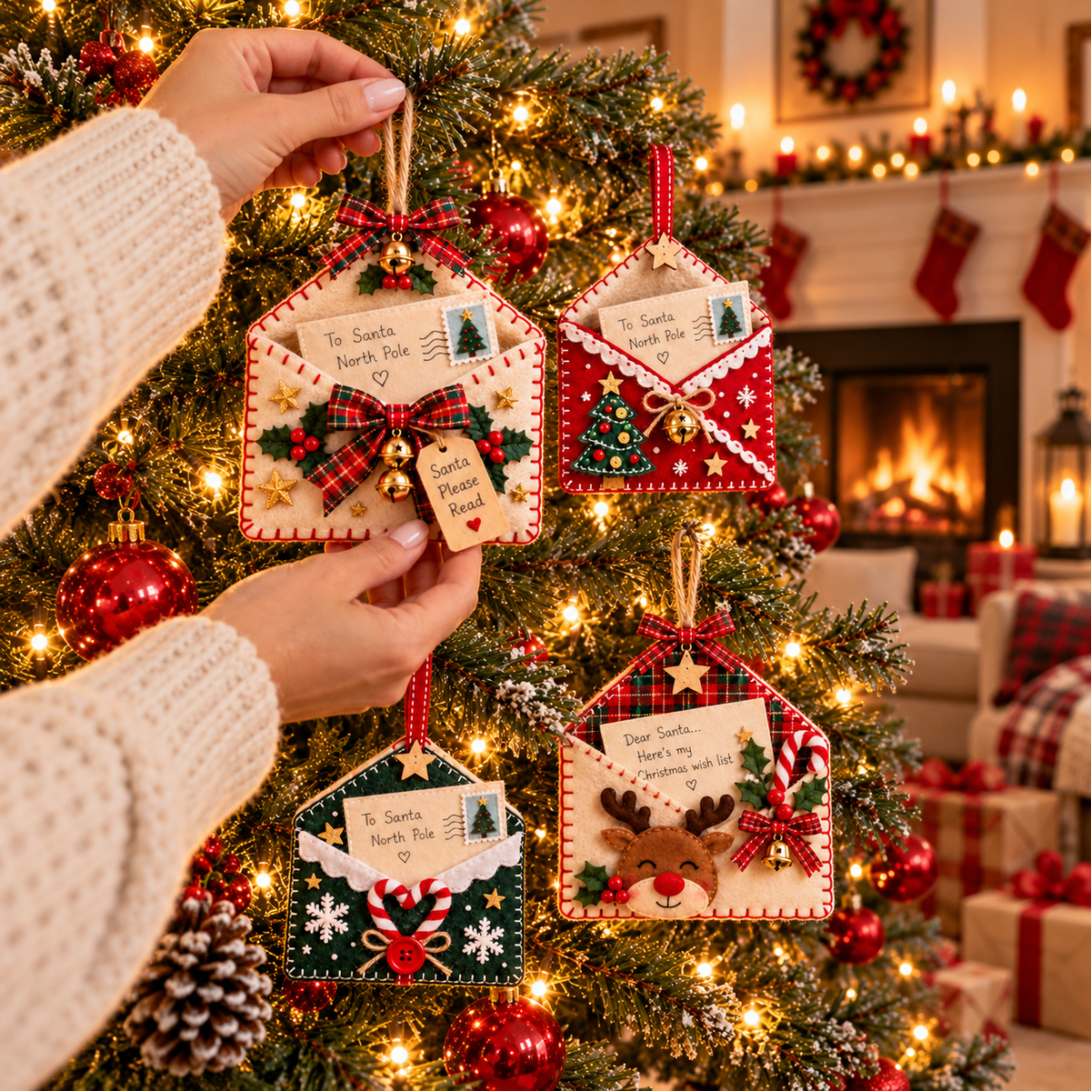 🎄💌Letters to Santa Christmas Envelope Ornaments – Festive Holiday Wish List Decorations