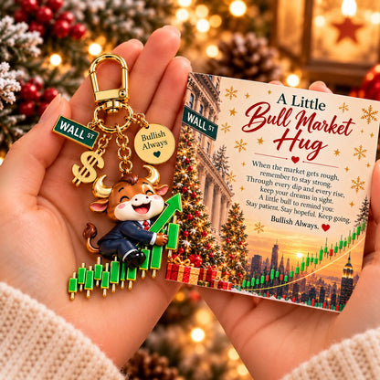 🐂📈 A Little Bull Market Hug – Inspirational Bull Keychain Gift Set for Stock Traders & Investors 🎁