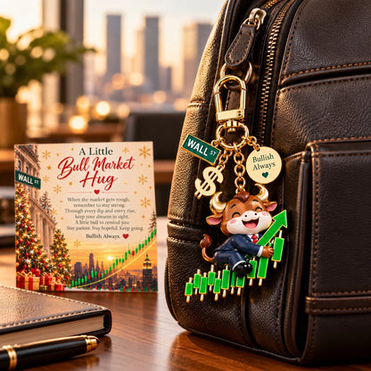 🐂📈 A Little Bull Market Hug – Inspirational Bull Keychain Gift Set for Stock Traders & Investors 🎁