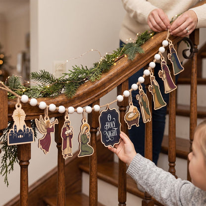 Nativity Scene Christmas Wooden Garland