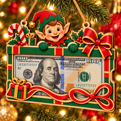 🎄 Wooden Christmas Cash Gift Holder Ornament
