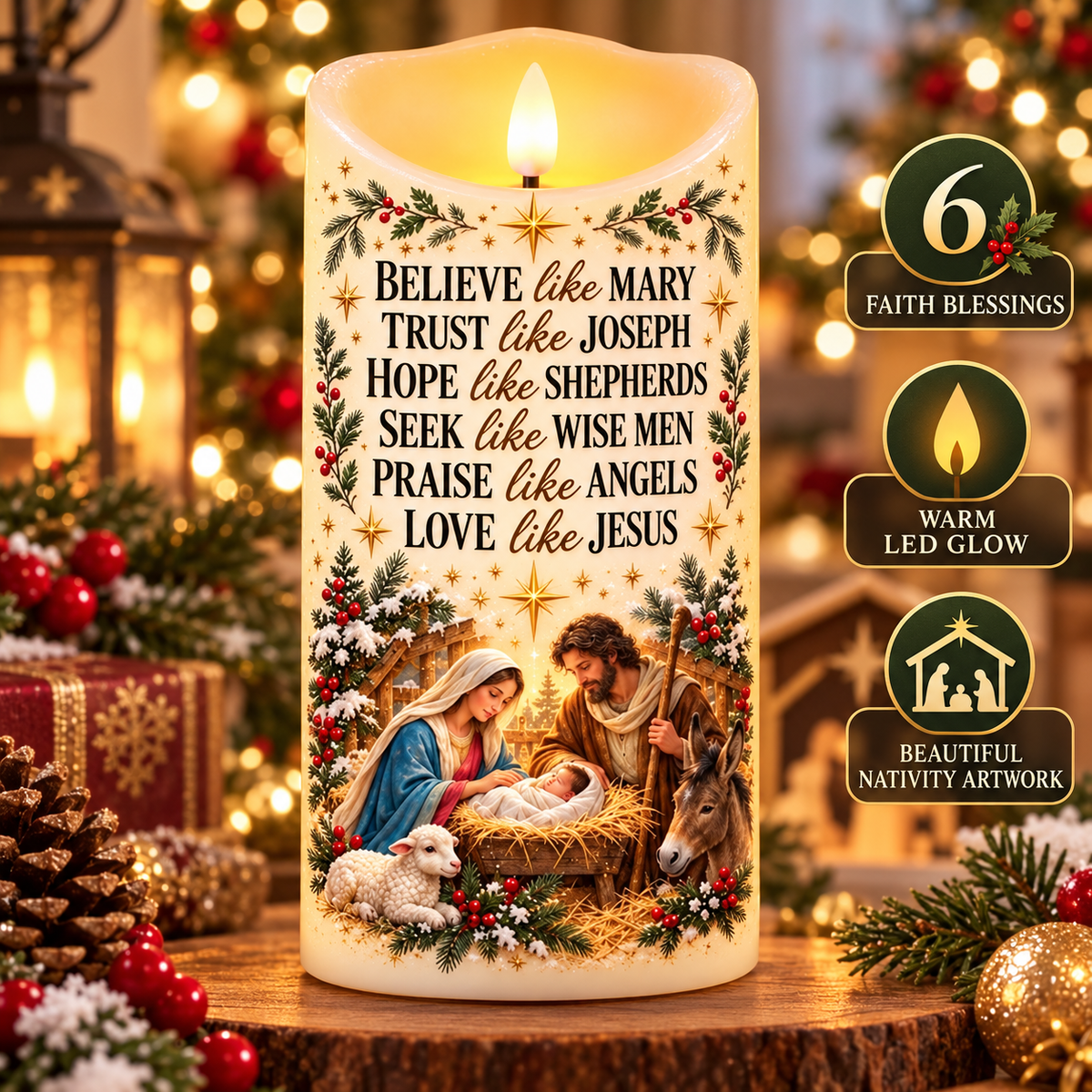 ✝️ Believe Like Mary – 🕯️ LED Nativity Christmas Candle