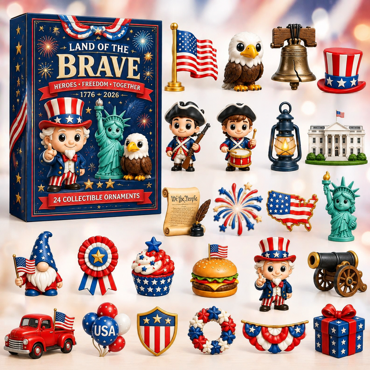 Complete 24-piece American Spirit patriotic ornament collection