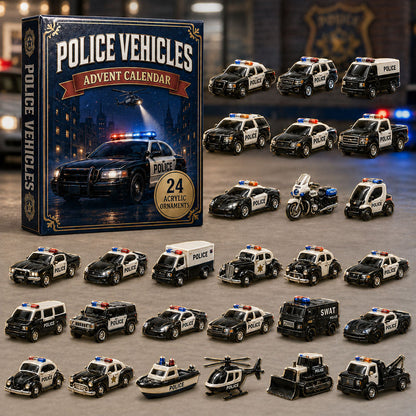 Police Vehicles Fleet Advent Calendar 2026 - 24-Day Festive Countdown, Acrylic Charms Blind Box