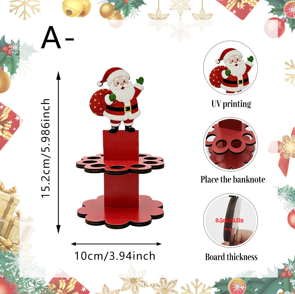 Christmas Tabletop Wooden Money Holder 🎁 Santa Snowman Christmas Tree Cash Roll Display Rack, Funny Christmas Gift for Family Friends