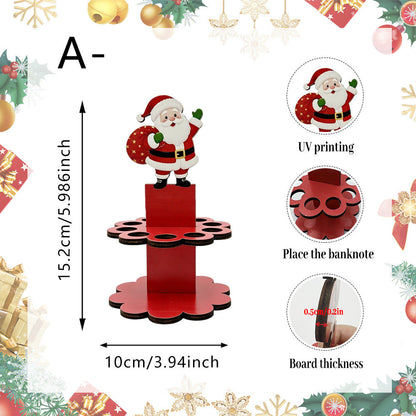 Christmas Tabletop Wooden Money Holder 🎁 Santa Snowman Christmas Tree Cash Roll Display Rack, Funny Christmas Gift for Family Friends