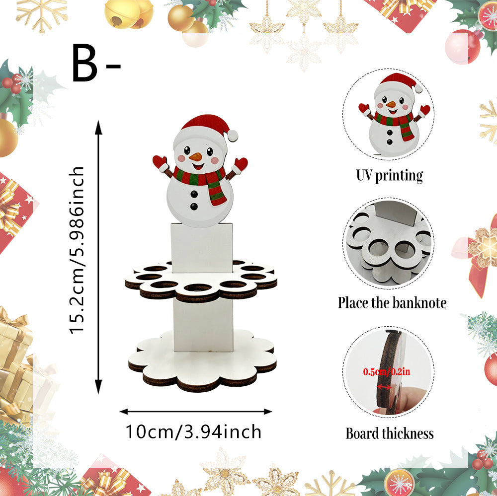 Christmas Tabletop Wooden Money Holder 🎁 Santa Snowman Christmas Tree Cash Roll Display Rack, Funny Christmas Gift for Family Friends