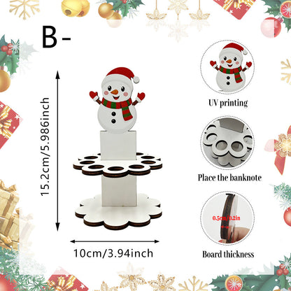 Christmas Tabletop Wooden Money Holder 🎁 Santa Snowman Christmas Tree Cash Roll Display Rack, Funny Christmas Gift for Family Friends