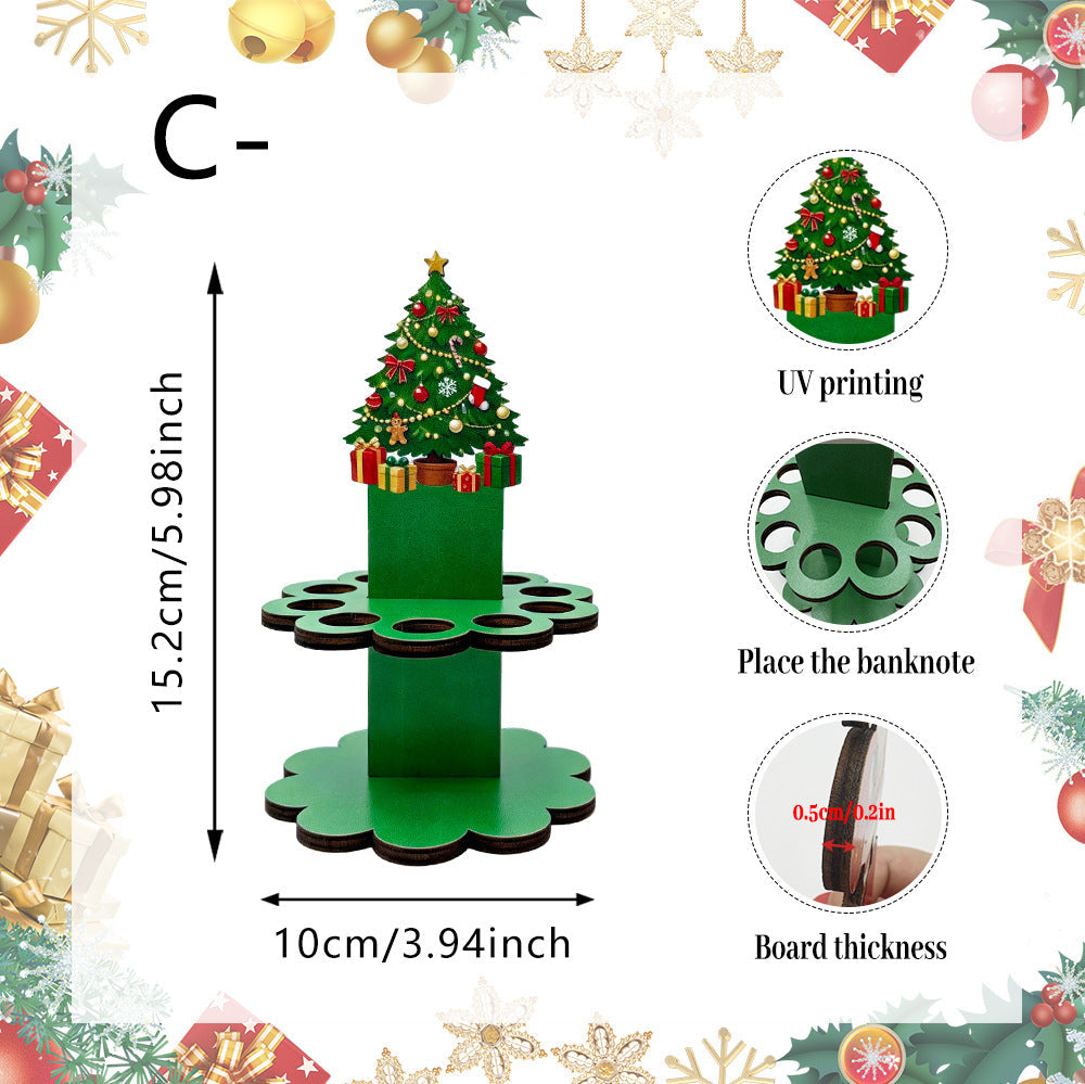 Christmas Tabletop Wooden Money Holder 🎁 Santa Snowman Christmas Tree Cash Roll Display Rack, Funny Christmas Gift for Family Friends