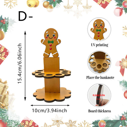 Christmas Tabletop Wooden Money Holder 🎁 Santa Snowman Christmas Tree Cash Roll Display Rack, Funny Christmas Gift for Family Friends