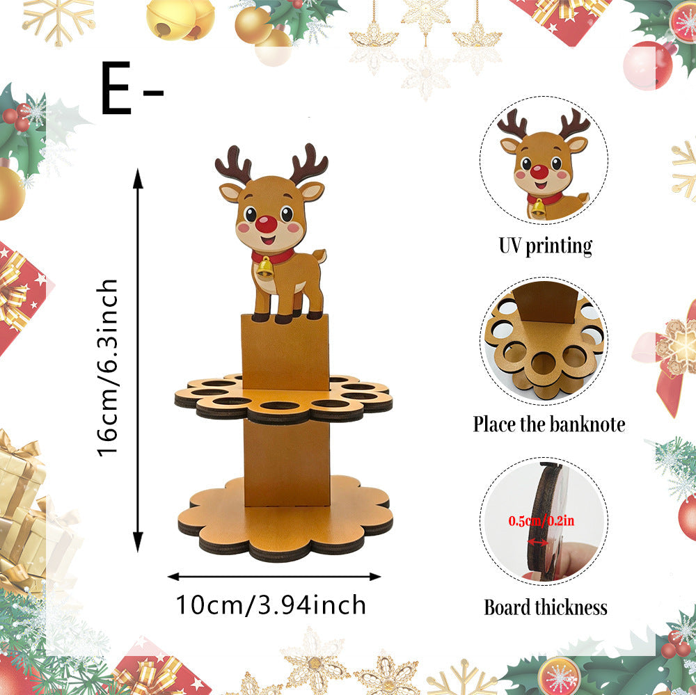 Christmas Tabletop Wooden Money Holder 🎁 Santa Snowman Christmas Tree Cash Roll Display Rack, Funny Christmas Gift for Family Friends