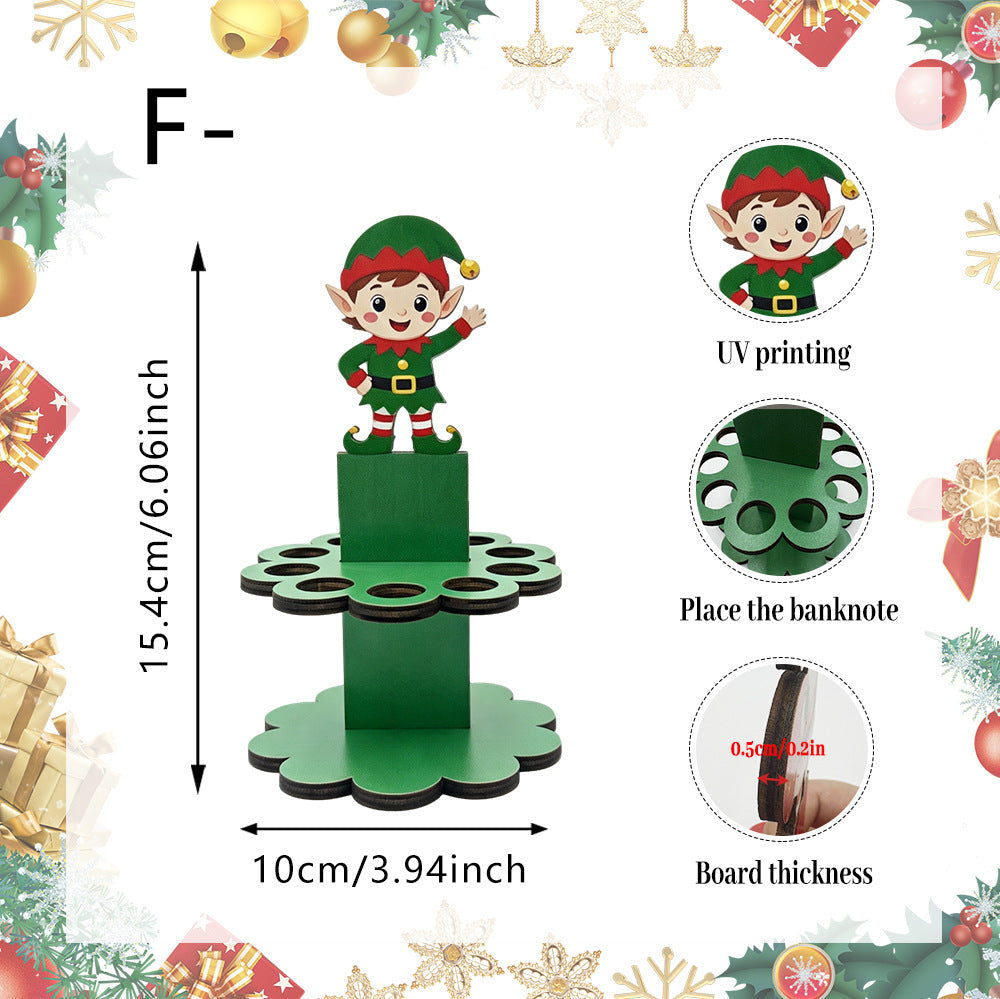 Christmas Tabletop Wooden Money Holder 🎁 Santa Snowman Christmas Tree Cash Roll Display Rack, Funny Christmas Gift for Family Friends