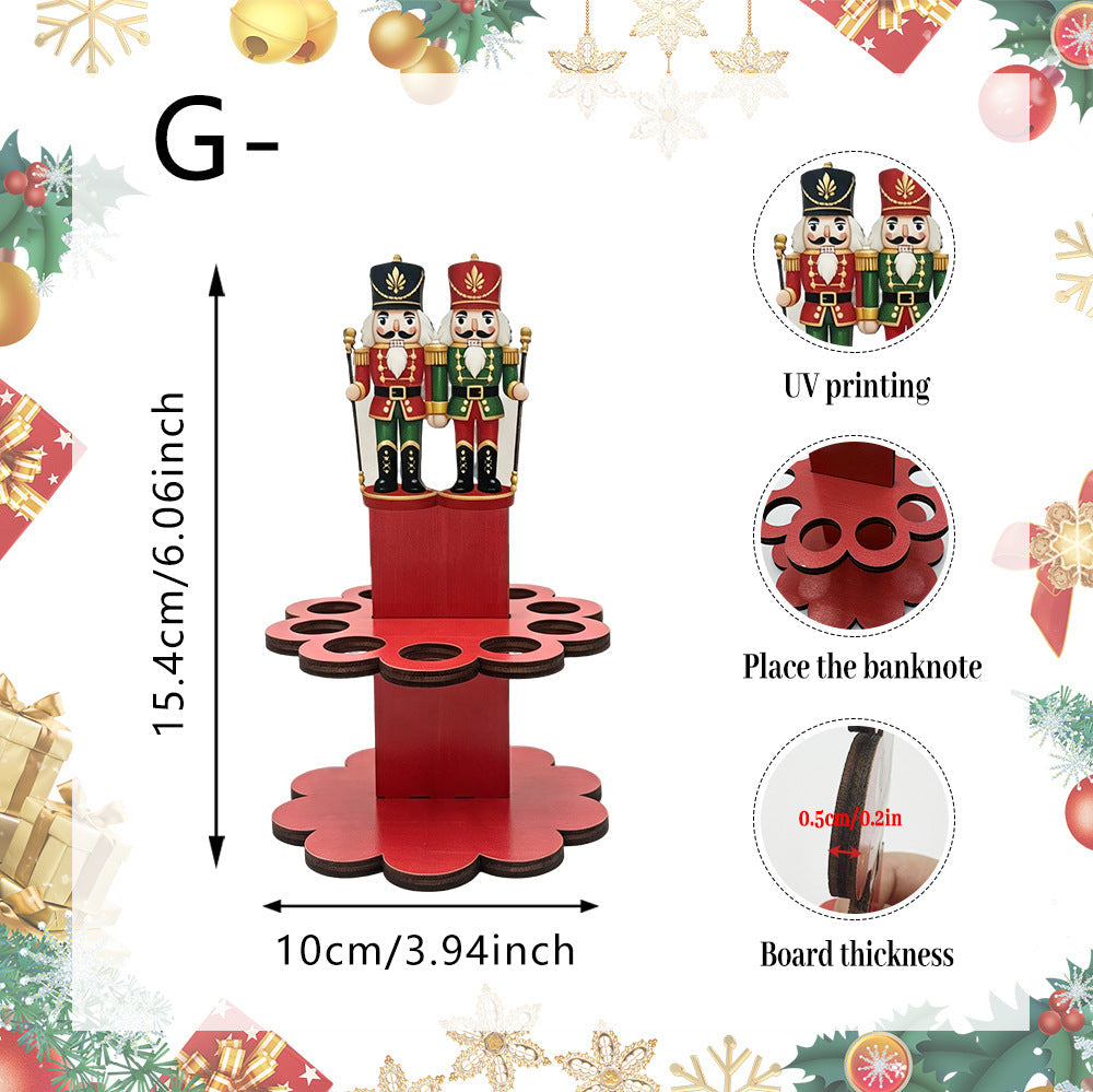 Christmas Tabletop Wooden Money Holder 🎁 Santa Snowman Christmas Tree Cash Roll Display Rack, Funny Christmas Gift for Family Friends