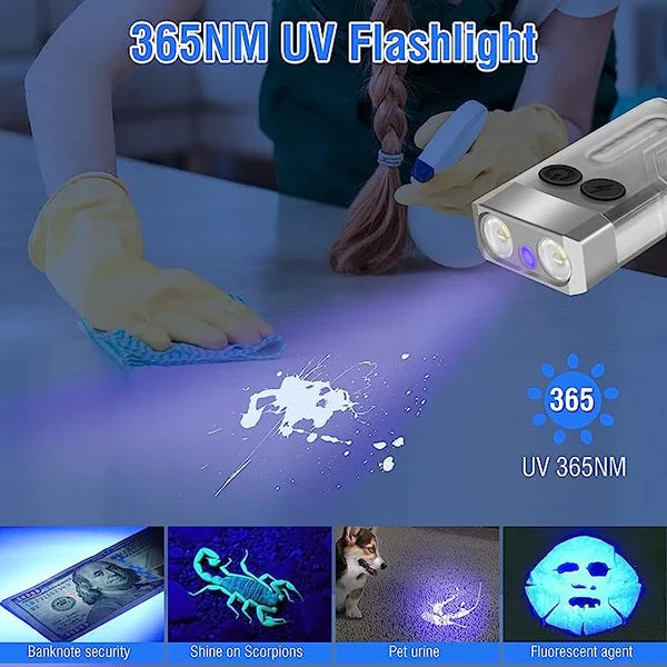 🔦💡Small Powerful EDC Flashlight with Red UV Blue Light -Super Bright 900LM
