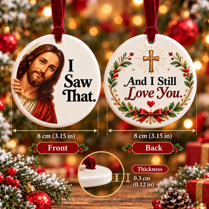 ✝️😂 I Saw That! – Funny Jesus Christmas Ornament