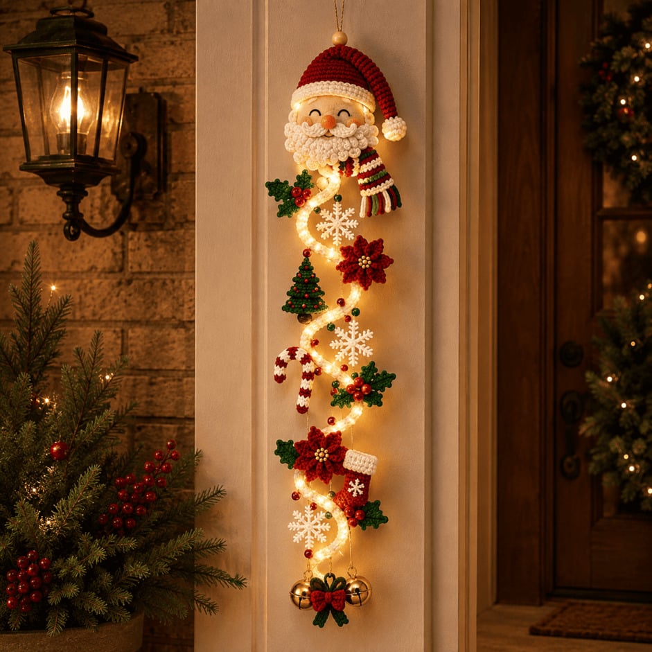 🎄MerryCascade Glowing Christmas Door Hanger | 6 Festive Lighted Designs with Warm Glow, Dimensional Details & Space-Saving Vertical Décor ✨