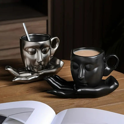 🔥🔥 Hot Sale - Ceramic Face Coffee Cup with Dish and Spoon
