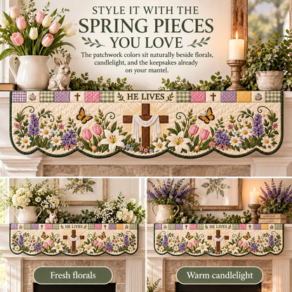 ⏳ Last Day 50% OFF – ✝️ Easter Faith Quilted Mantel Scarf | Patchwork Christian Fireplace Décor for Spring & Easter 🌷