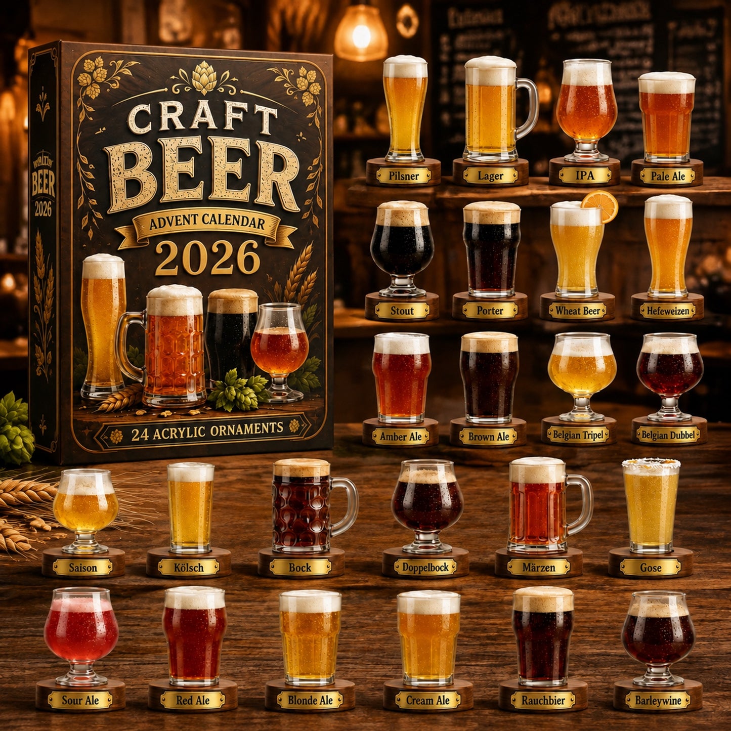Craft Beer Advent Calendar 2026 - 24-Day Festive Countdown, Acrylic Charms Blind Box
