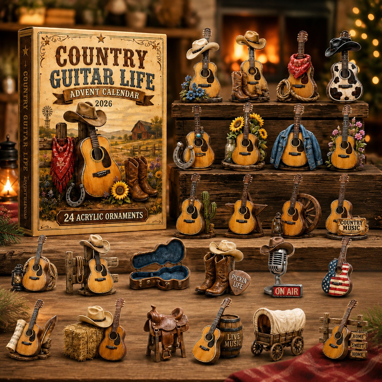 Country Guitar Life Advent Calendar 2026 - 24-Day Festive Countdown, Acrylic Charms Blind Box