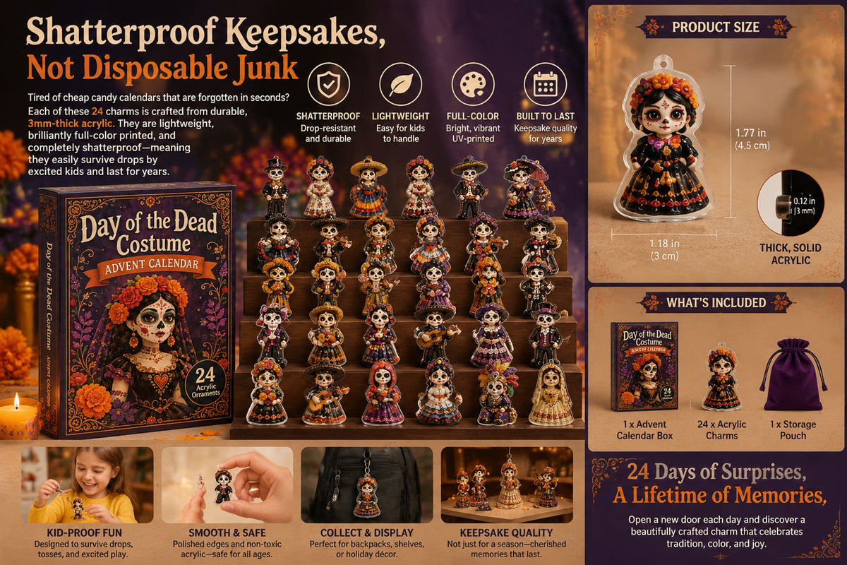 Day of the Dead acrylic charm size material and included accessories