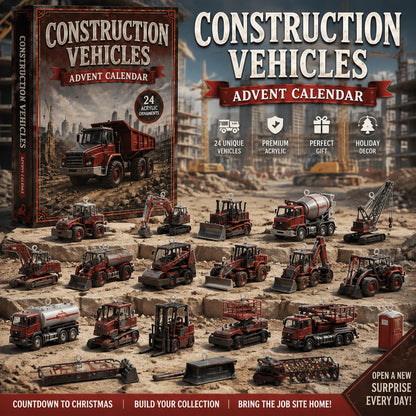 Construction Vehicles Fleet Advent Calendar 2026 - 24-Day Festive Countdown, Acrylic Charms Blind Box