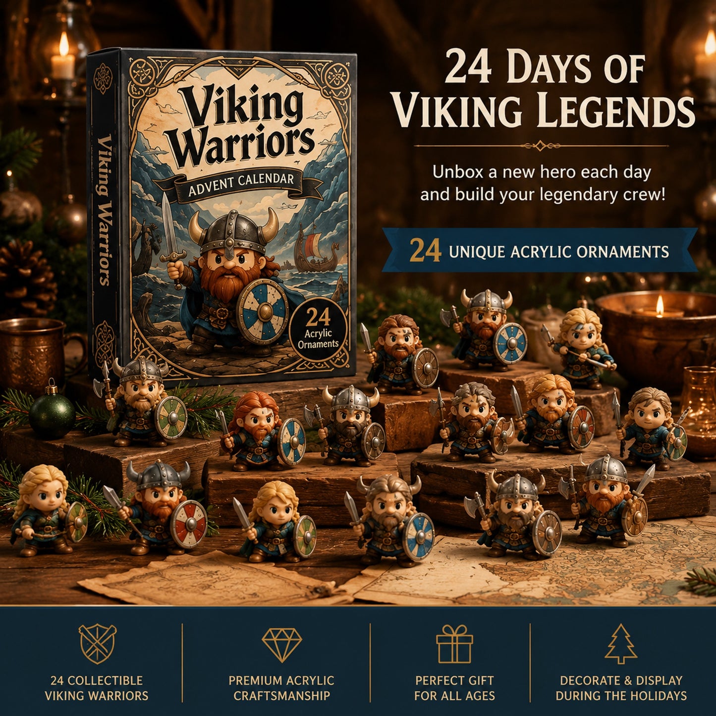Viking Warriors Advent Calendar 2026 - 24-Day Festive Countdown, Acrylic Charms Blind Box