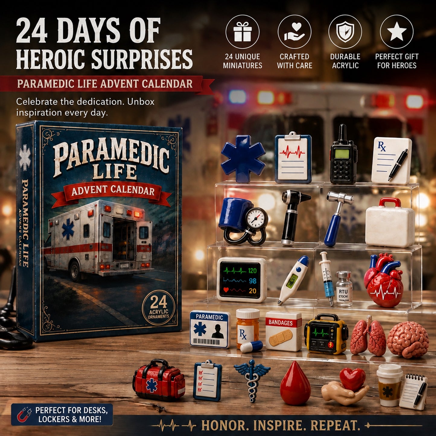 Paramedic Life Saver Advent Calendar 2026 - 24-Day Festive Countdown, Acrylic Charms Blind Box