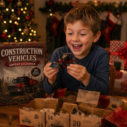 Construction Vehicles Fleet Advent Calendar 2026 - 24-Day Festive Countdown, Acrylic Charms Blind Box