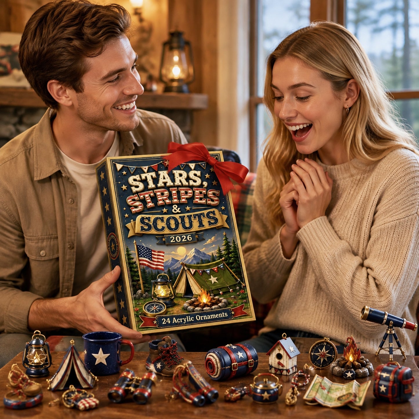 Stars Stripes Camping  Advent Calendar 2026 - 24-Day Festive Countdown, Acrylic Charms Blind Box