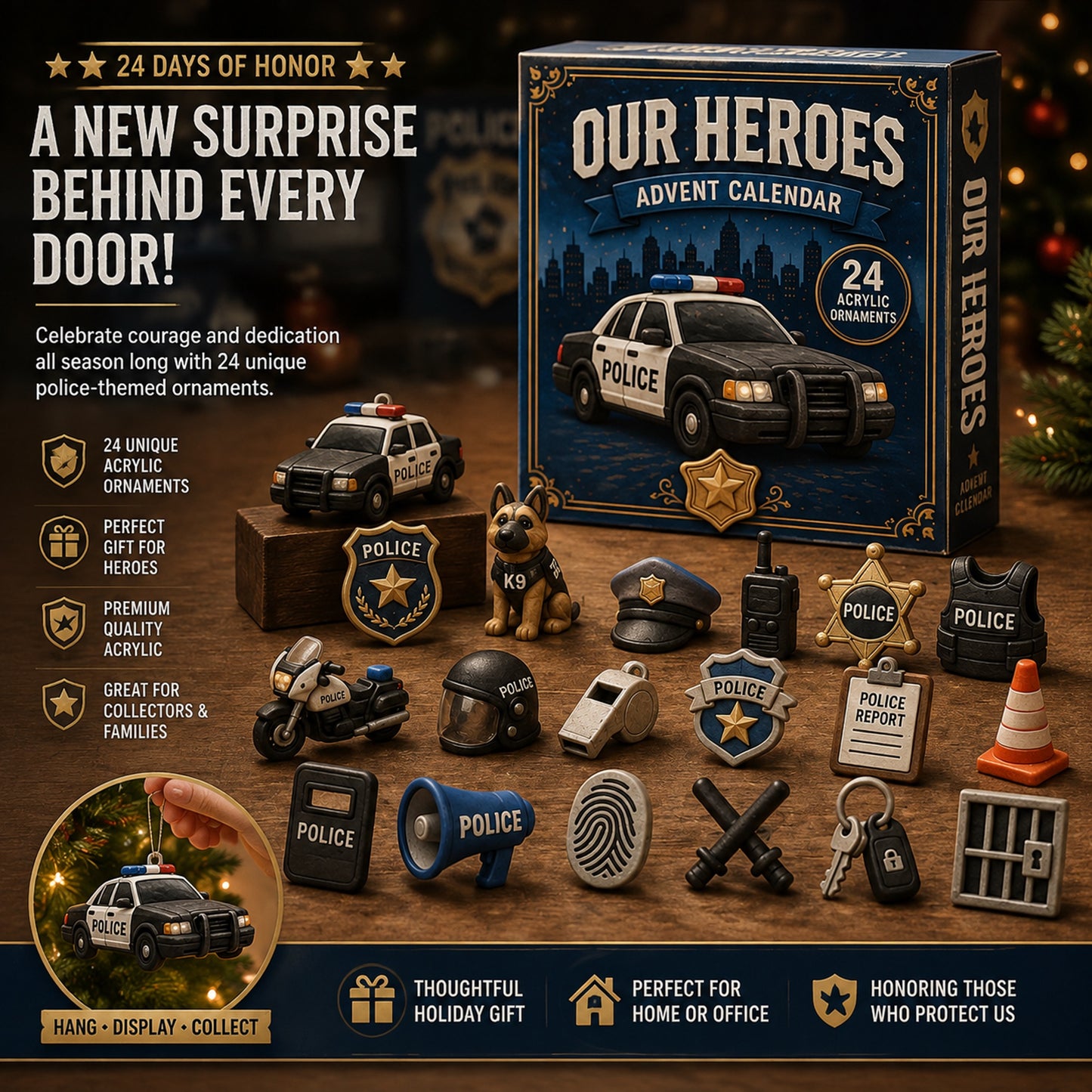 Our Heroes Police Advent Calendar 2026 - 24-Day Festive Countdown, Acrylic Charms Blind Box