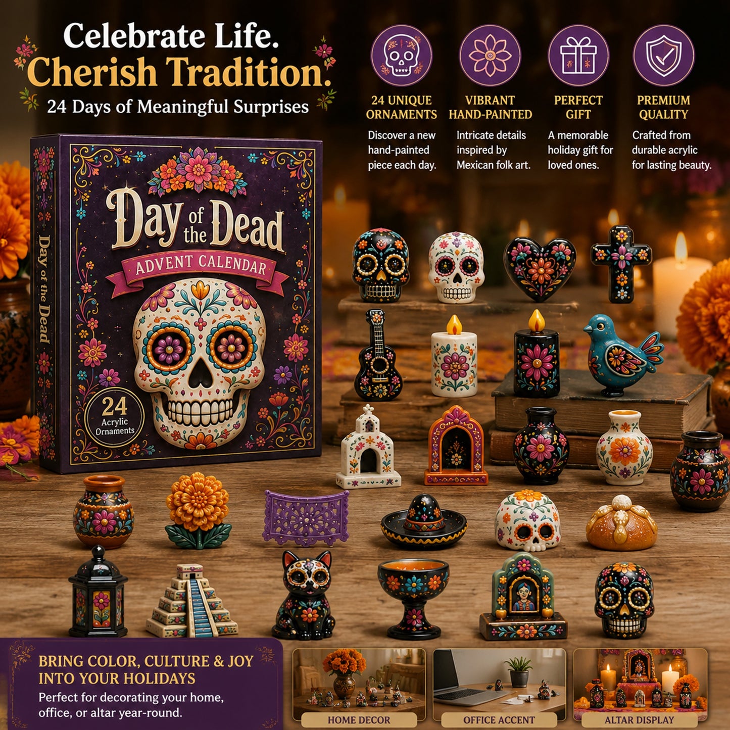 Day of the Dead Advent Calendar 2026 - 24-Day Festive Countdown, Acrylic Charms Blind Box