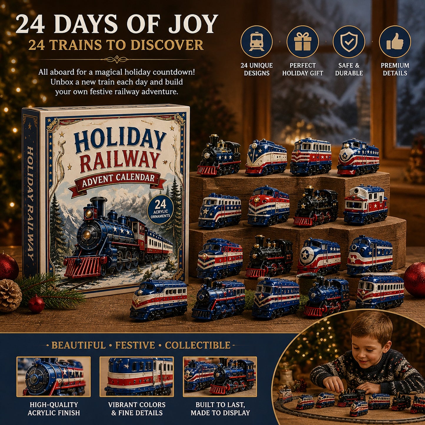 Holiday Railway Advent Calendar 2026 - 24-Day Festive Countdown, Acrylic Charms Blind Box