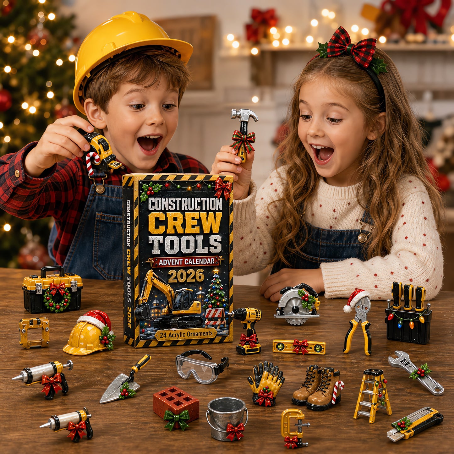 Construction Crew Tools Advent Calendar 2026 - 24-Day Festive Countdown, Acrylic Charms Blind Box - Gift For Construction Workers AC0HT477