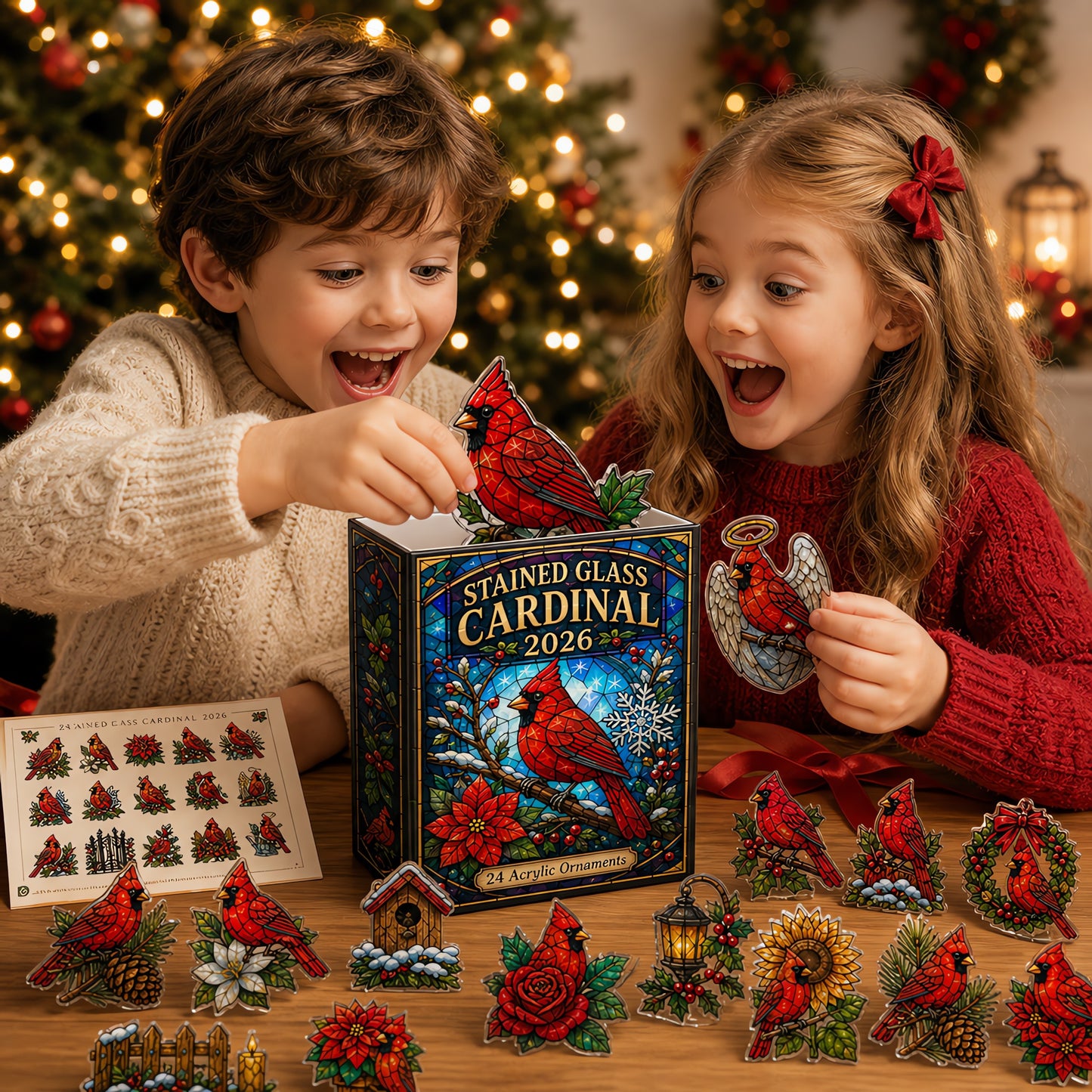 Stained Glass Cardinal Advent Calendar 2026 - 24-Day Festive Countdown, Acrylic Charms Blind Box - Gift For Cardinal Lovers, Family & Friends AC0HT437
