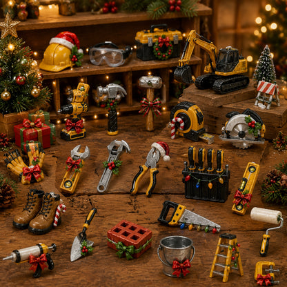 Construction Crew Tools Advent Calendar 2026 - 24-Day Festive Countdown, Acrylic Charms Blind Box - Gift For Construction Workers AC0HT477
