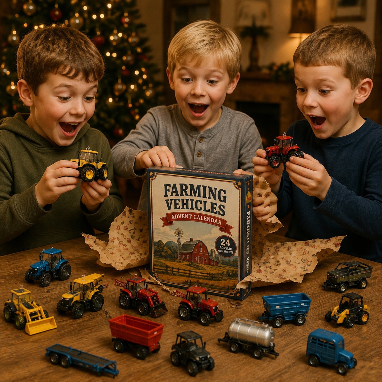 Farming Vehicles World Advent Calendar 2026 - 24-Day Festive Countdown, Acrylic Charms Blind Box
