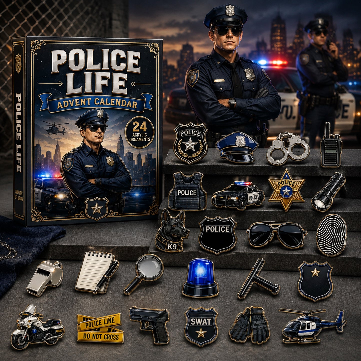 Police Life Hero Advent Calendar 2026 - 24-Day Festive Countdown, Acrylic Charms Blind Box