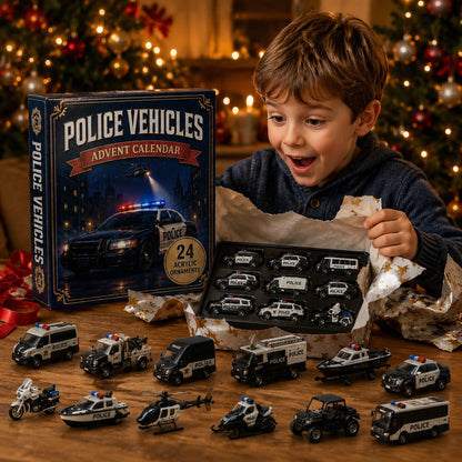 Police Vehicles Fleet Advent Calendar 2026 - 24-Day Festive Countdown, Acrylic Charms Blind Box