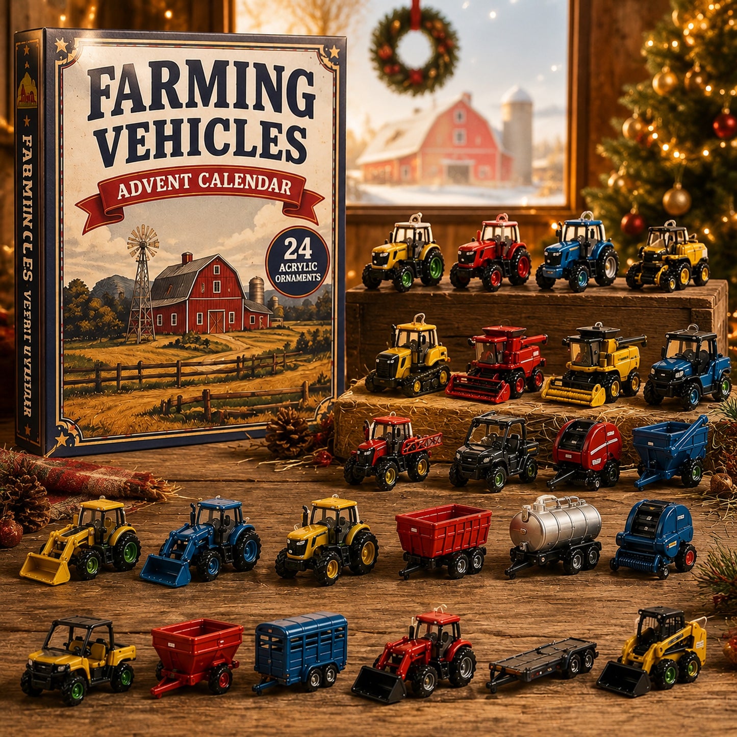 Farming Vehicles World Advent Calendar 2026 - 24-Day Festive Countdown, Acrylic Charms Blind Box