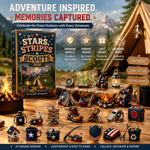 Stars Stripes Camping  Advent Calendar 2026 - 24-Day Festive Countdown, Acrylic Charms Blind Box