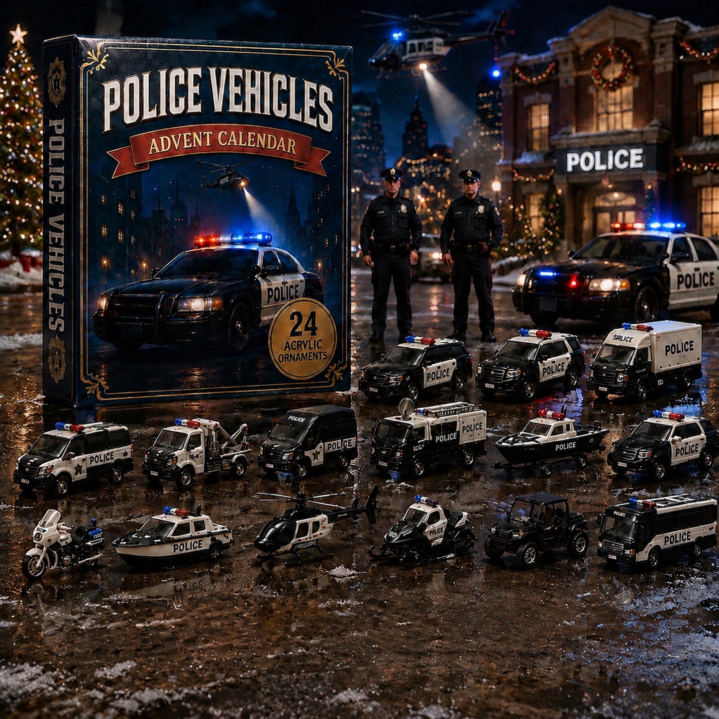 Police Vehicles Fleet Advent Calendar 2026 - 24-Day Festive Countdown, Acrylic Charms Blind Box