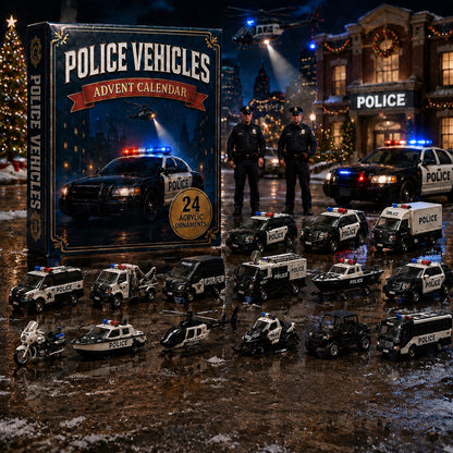 Police Vehicles Fleet Advent Calendar 2026 - 24-Day Festive Countdown, Acrylic Charms Blind Box