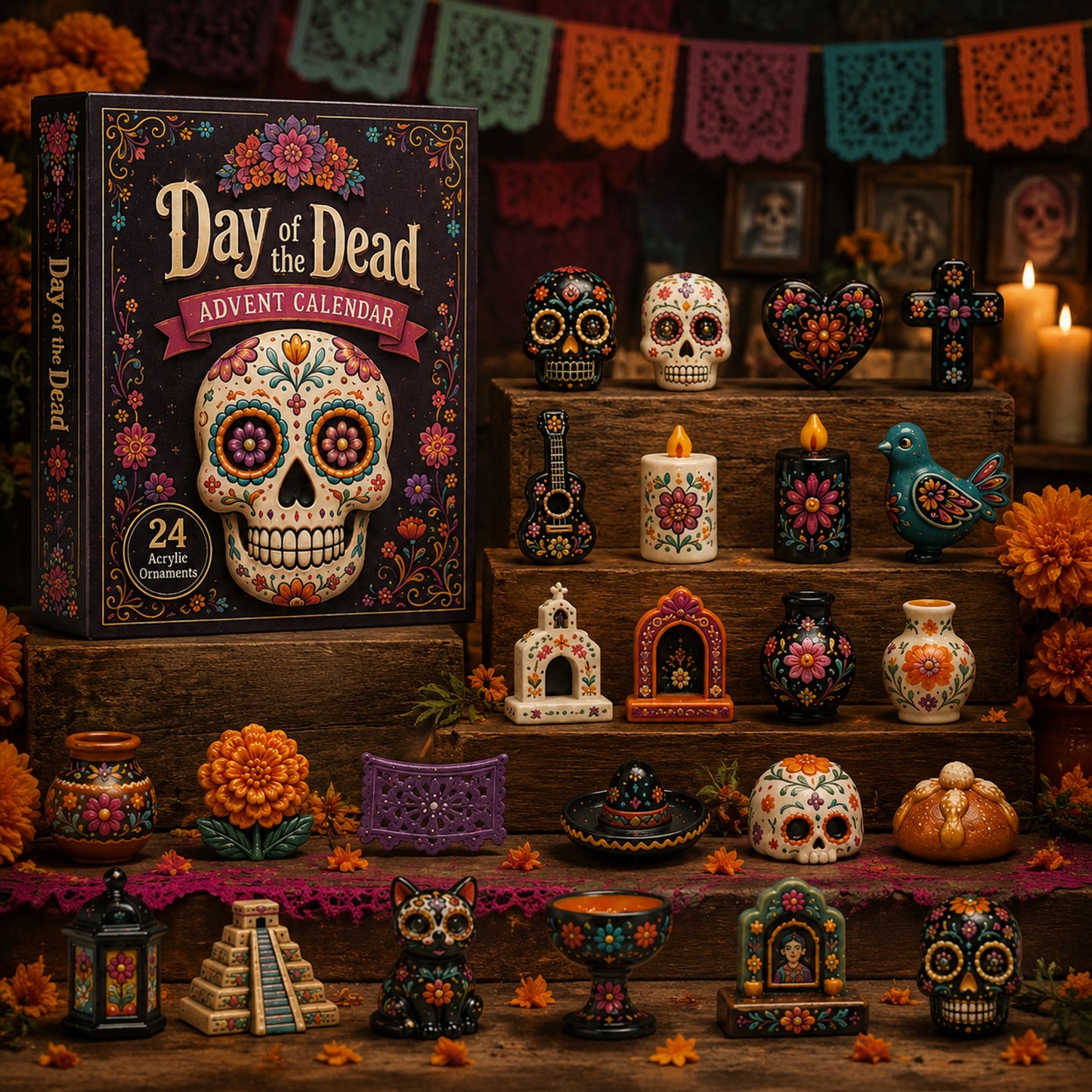 Day of the Dead Advent Calendar 2026 - 24-Day Festive Countdown, Acrylic Charms Blind Box