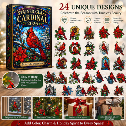 Stained Glass Cardinal Advent Calendar 2026 - 24-Day Festive Countdown, Acrylic Charms Blind Box - Gift For Cardinal Lovers, Family & Friends AC0HT437