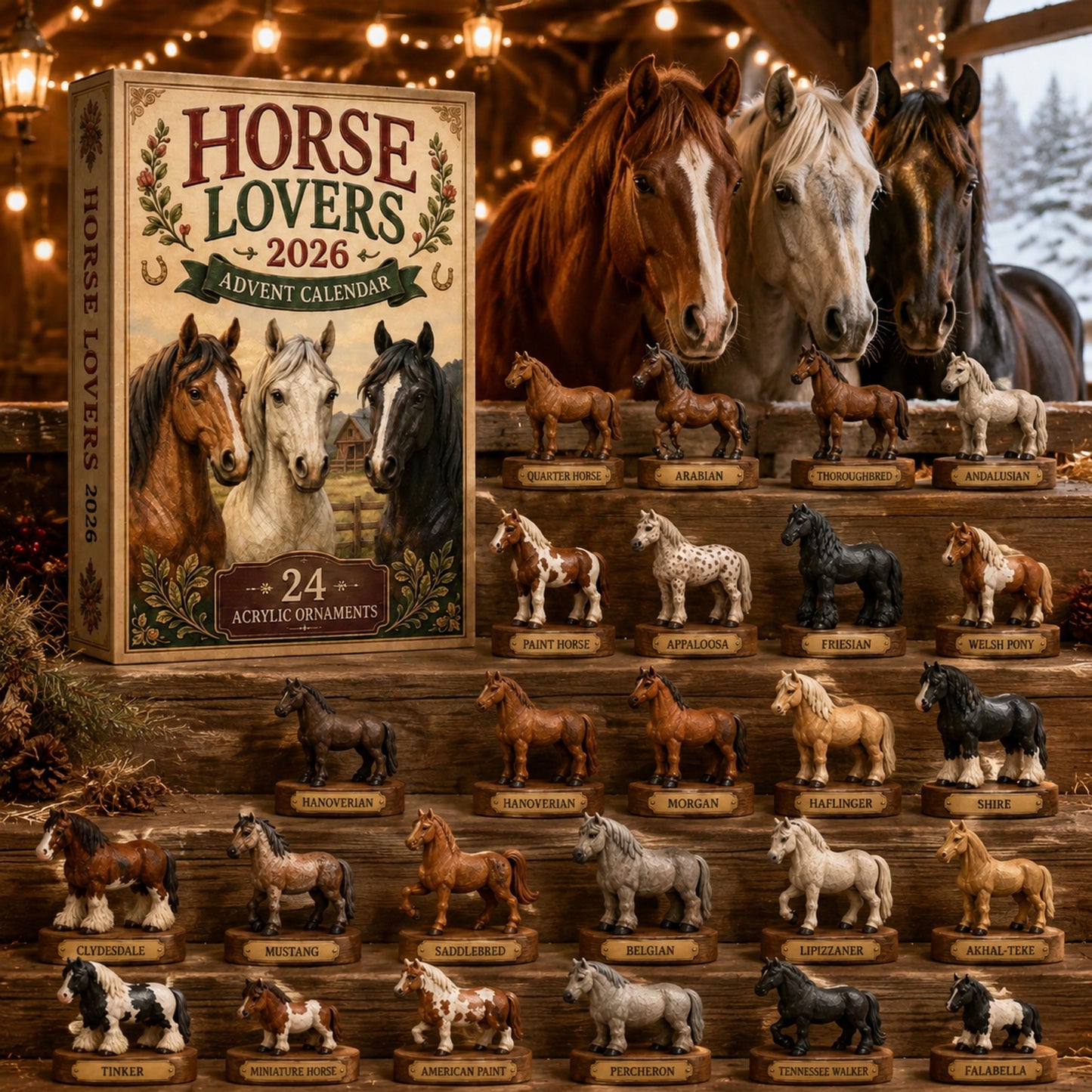 Horse Lovers Advent Calendar 2026 - 24-Day Festive Countdown, Acrylic Charms Blind Box