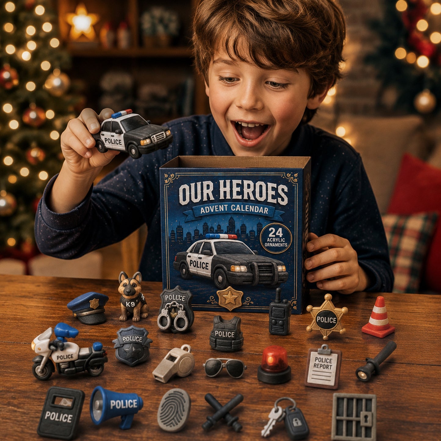 Our Heroes Police Advent Calendar 2026 - 24-Day Festive Countdown, Acrylic Charms Blind Box